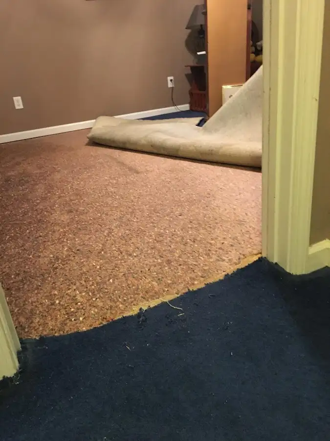 Carpet pad removal revealing water damage during Drying & Dehumidification in Brigham City